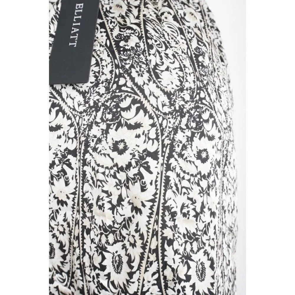 Elliatt Womens Skirt S Black White Floral Asymmetric Ruffle Hem NWT